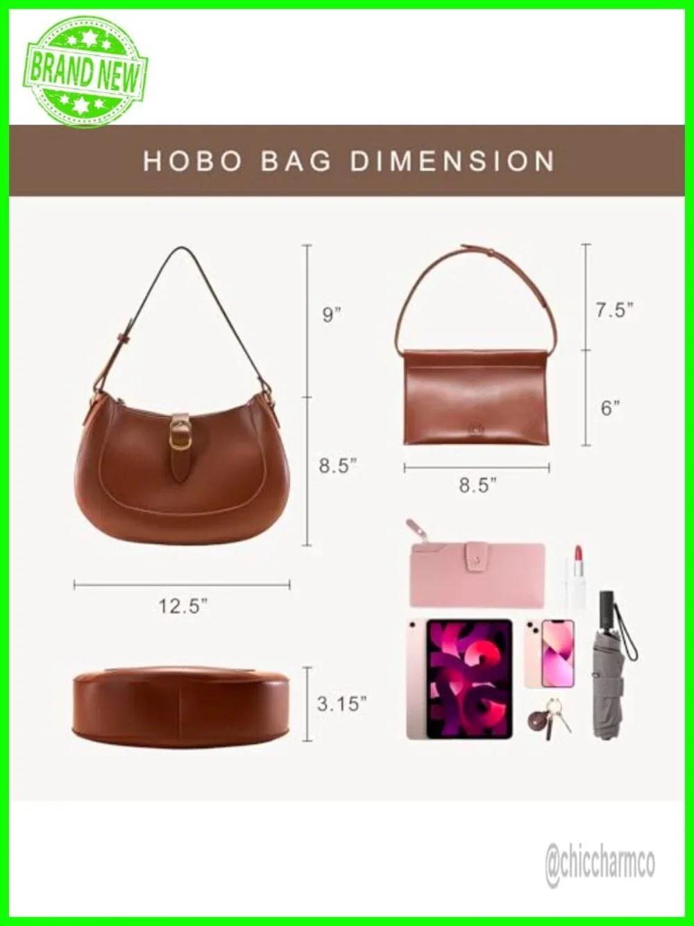Vegan Leather Crescent Hobo Bag Adjustable Crossbody Shoulder Purse